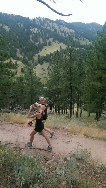 Trail running and bouldering are popular activities on the lower part of the Mount Sanitas Trail