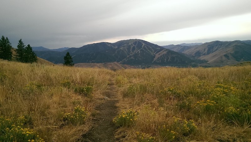 View of Ketchum and Sun Valley ski area from the saddle