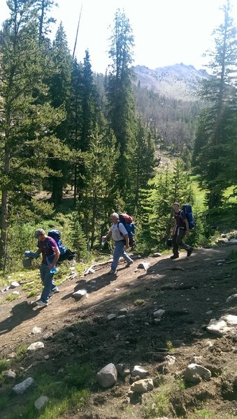 Backpackers descending from Washington Lake