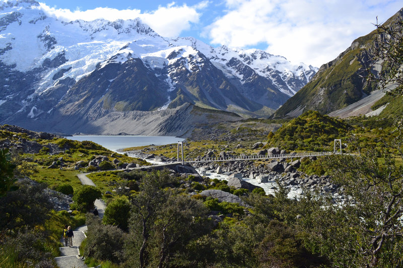 First of three swinging footbridges along the Hooker Valley Track.