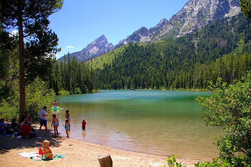 Swimming under Grand Teton splendor.