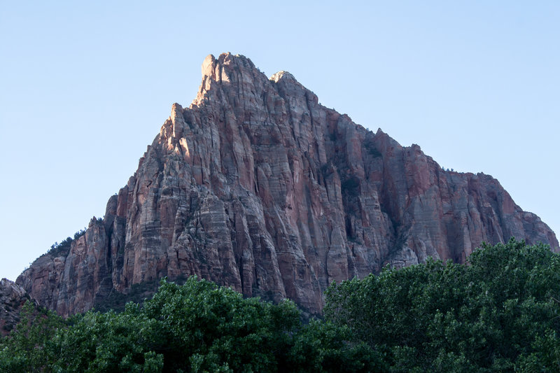 Looking up at Watchman Trail.