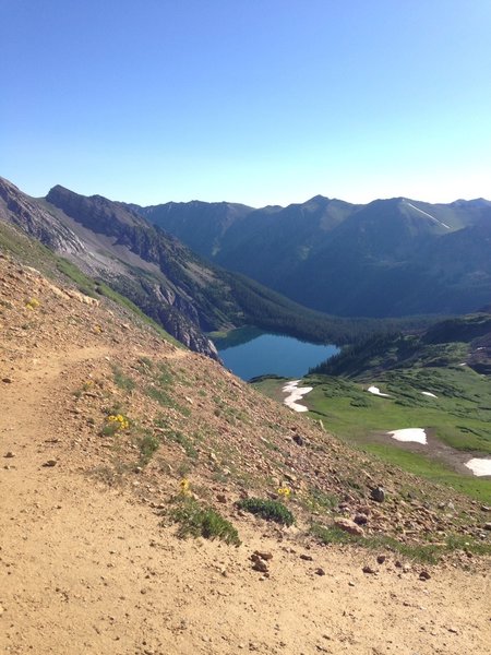 Trail Rider Pass Summit, looking back on Snowmass Lake