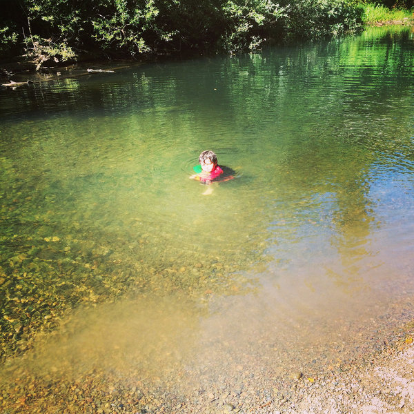 Taking a break from hiking the Cross Marin trail- swimming in Lagunitas Creek