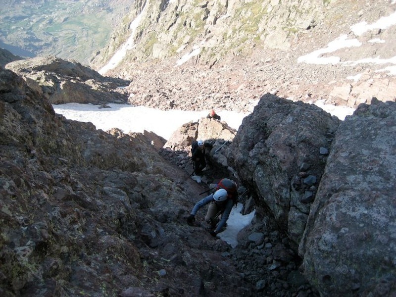 Scrambling in the middle of the Red Gully.