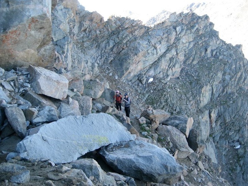 The catwalk on the Sawtooth trail. Exposure can be seen to hiker's left.