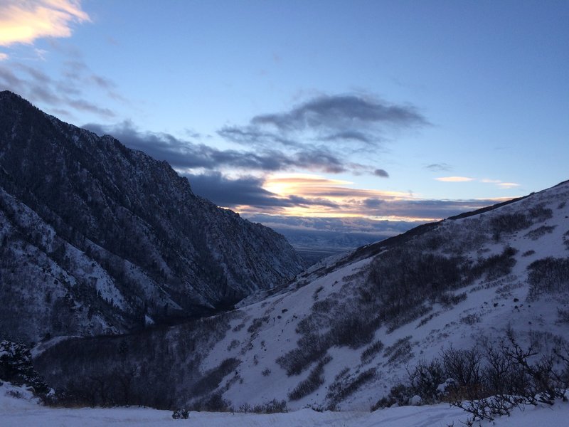 Looking west towards Salt Lake City on a winter evening from the Pipeline Trail