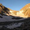 Heading toward the couloir in a low-snowfall spring.