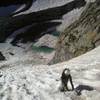 A look down from about halfway up the couloir. Looks pretty nasty, huh? But a ton of fun...