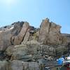 The downclimb from Castle Peak to its saddle with Conundrum. The chute pictured here is about as technical as it gets (not too bad). The rocks on the sides are loose, so be careful if you go around.