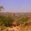 View of Garden of the Gods in the heat of a Colorado summer from Red Rock Canyon OS.