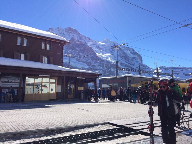 Your Reward - at the trail's end, a great restaurant at the Bahnhof, Kleine Scheidegg.  If you packed your own lunch, there are benches in the sun at which to eat, and a handy (very clean) loo.  You can go on to Wengen or Grindelwald from here, or, if you've had enough, hop on the train instead