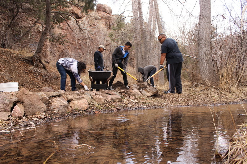 Kids from a local high school working on the trail.