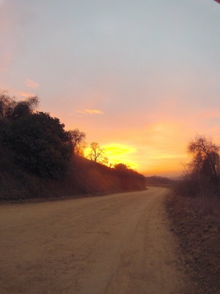 Downtown LA would be visible directly below the brightest part of the sunset - from the Rose Hills Fire Rd.