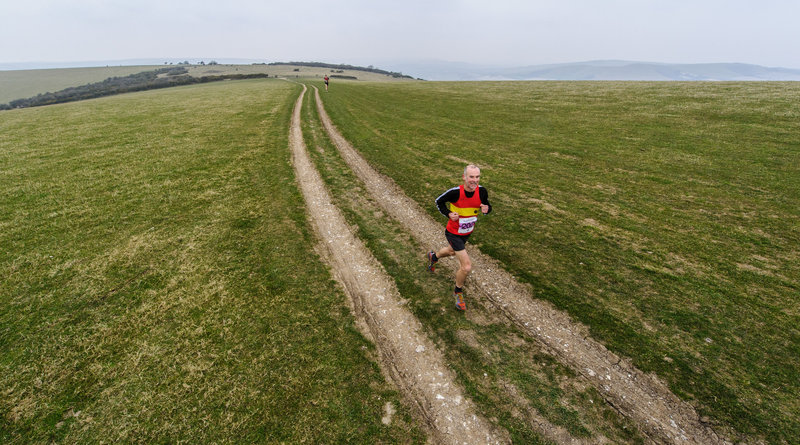 During the 2015 Moyleman race with climb up to Firle Beacon, with Mt Caburn and Lewes in the distance.