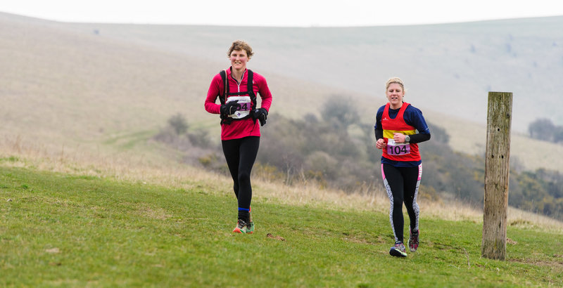 2015 Moyleman - running up out of Southerham Nature Reserve together on the last few miles