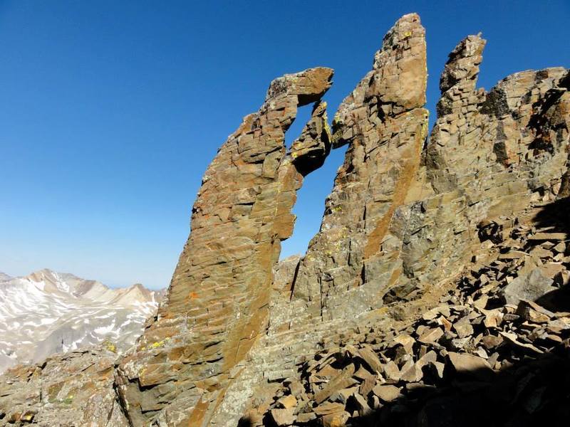 The "Kissing Camels." This rock formation marks the end of gully jumping before attaining ridge proper.