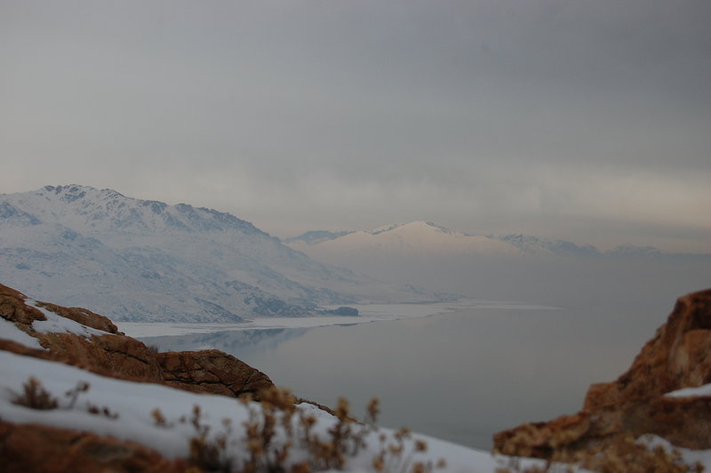 Low clouds and Antelope Island from the Lakeside Trail