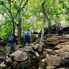 Climbing the initial scramble up the Breakneck Ridge Trail