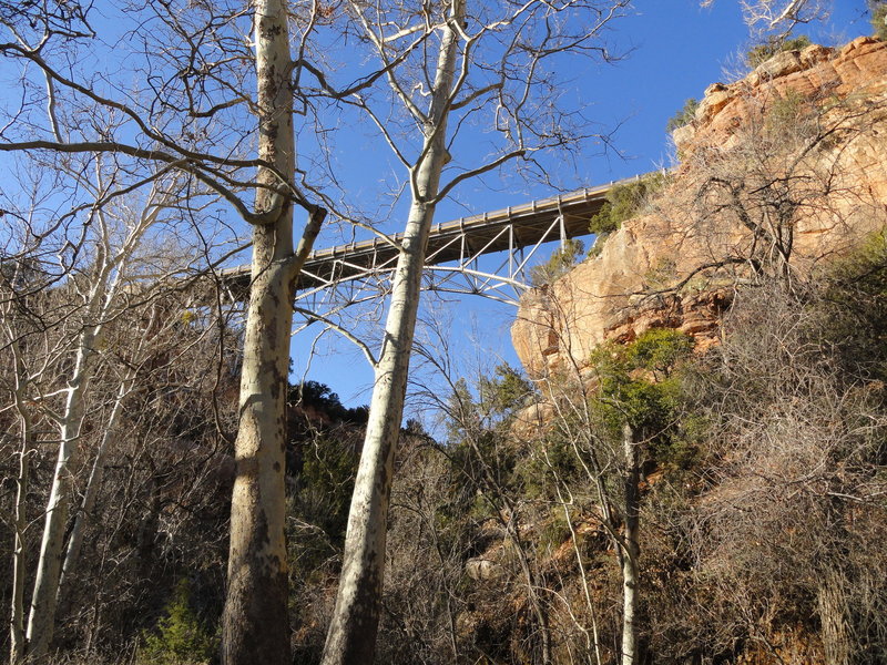 Looking at Midgley Bridge form the bottom of the canyon