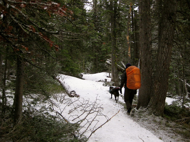 Spring hiking in the snow.