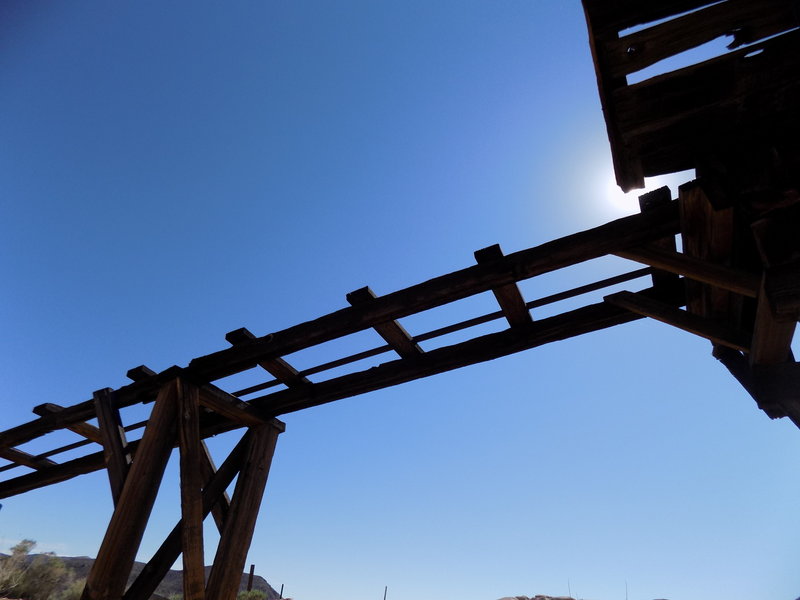 Ore cart tracks leading to the top of the Wall Street Mill.