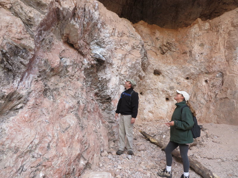 Densely packed mica and old drill holes can be seen at the historic Mica Mine. Most families turn back here as the trail gets tougher after this spot.