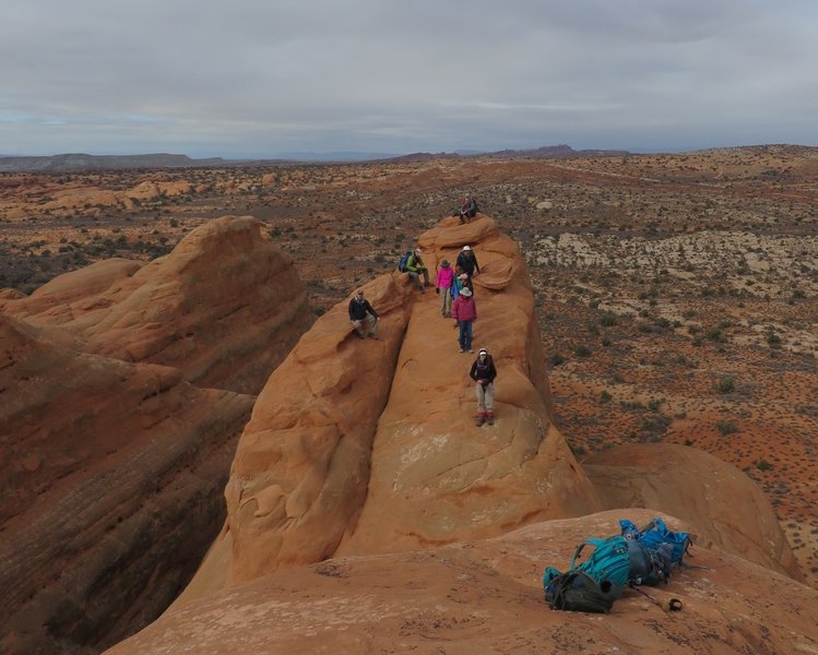 Some of us dropped our daypacks to make the final scramble out to the end of the fin easier.