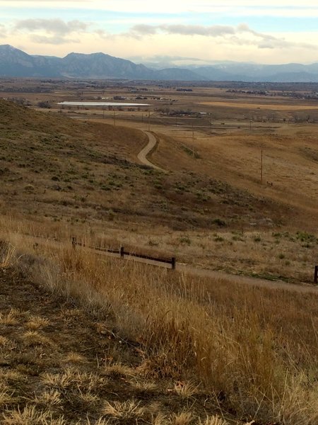 Boulder Flatiron mountains seen from the Broomfield trailhead and overlook.