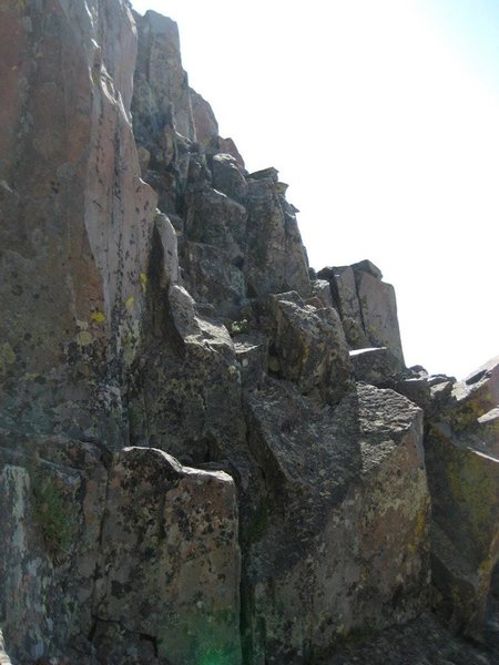 Scrambling along the gendarmes of the Wilson Traverse.