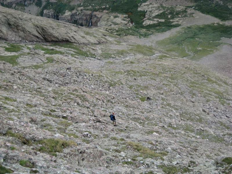 Descending the rocks down Challenger Point.