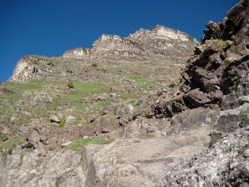 The view up the 1st gully. This one is less steep and loose than the 2nd.