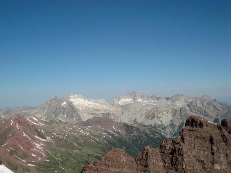 The views from the summit are incredible. To the left is 14er Snowmass Mountain, with Capitol Peak to its right.