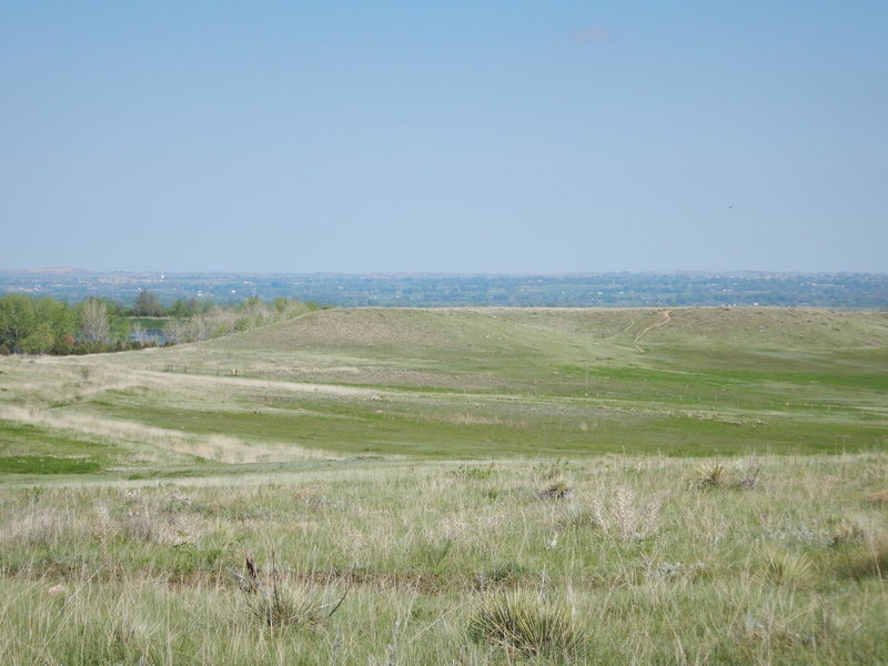 Looking east over the fields and Mesa Reservoir