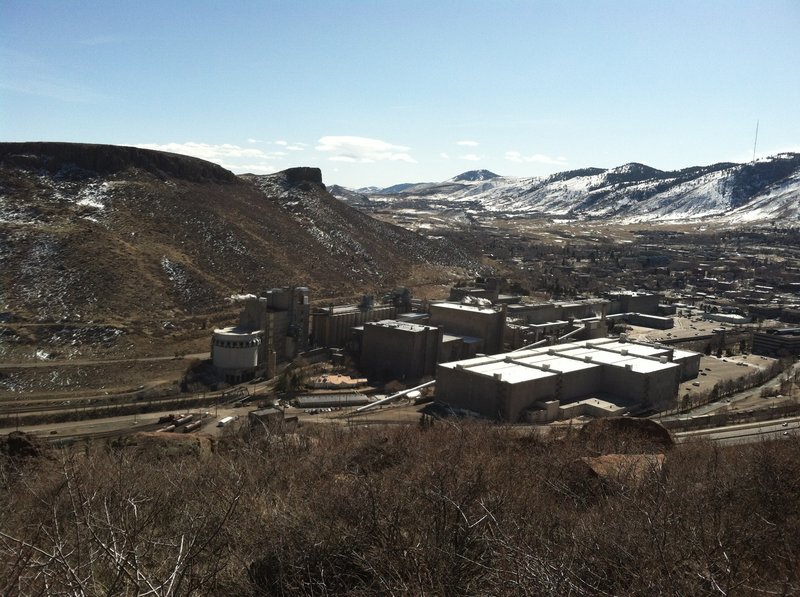 View of Coors Brewery and the town of Golden from the base of the North Table Cliff