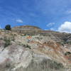 Looking uphill at the descent through the badlands.