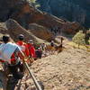 Heading down the staircase.