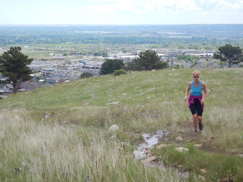 Negotiating a sometimes muddy section of trail