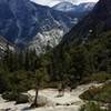 View down the canyon from one of the many outcroppings on the way up to Mist Falls.