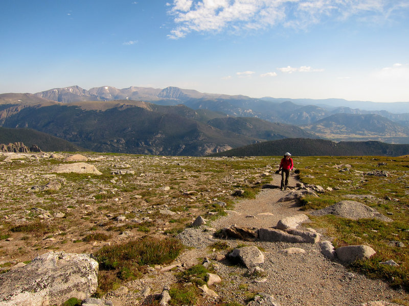 Hiker on Rocky Mountain National Park Flattop Mountain trail