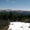 Climbing up the snowy trough to the saddle