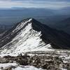 The route, seen from just below the summit. The switchbacks on the trail are covered with snow, so the path is slightly different with summer conditions. Tigger Peak and the Arkansas Valley are seen in the foreground.