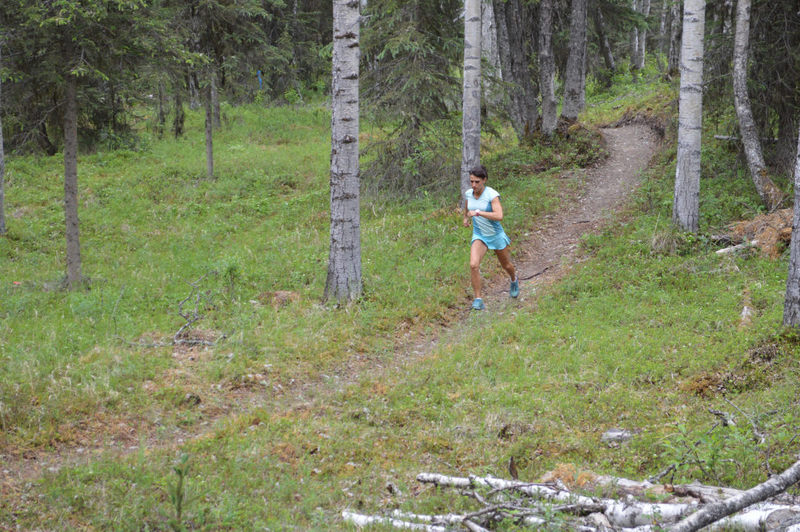 Coming down a hill cut right near the end of section 2, Mosquito SingleTrack.