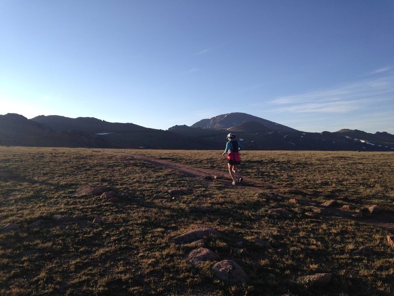 Enjoying some flat terrain, with a great view of the day's objective.