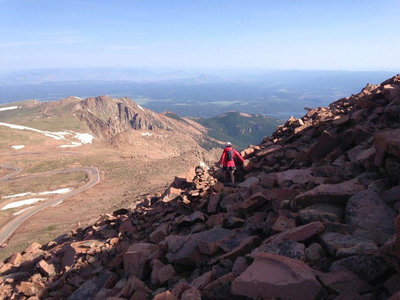 Crossing the upper scree field