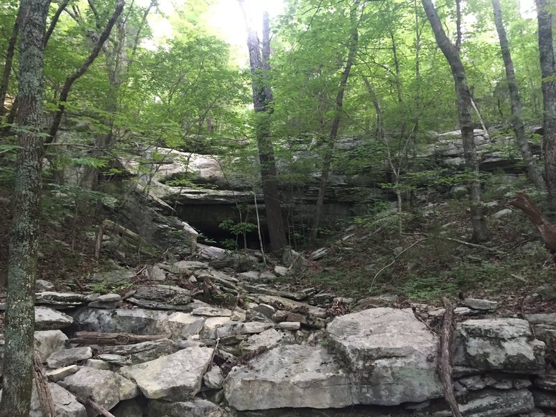 Waterfall and rock wall on the Bostick Trail.  When dry you can climb up to the top of it.