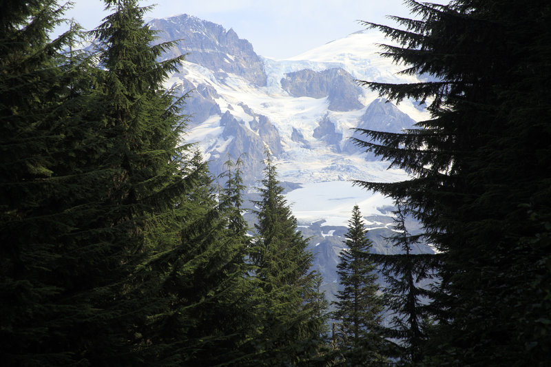 The mountain peeking through at Klapatche Point (photo by NPS Kevin Bacher)