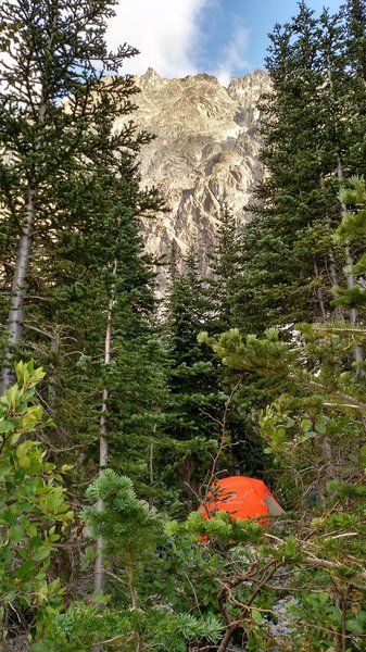 Campsite at base of Aasgard (south point of Colchuk Lake)