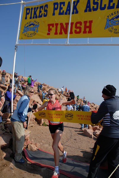Kim Dobson captures the 2012 Pikes Peak Ascent Women's crown, setting a huge course record of 2:24:59 in the process. Photo: Nancy Hobbs