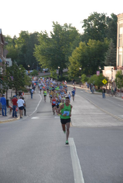 Early morning in downtown Manitou Springs as Pikes Peak Ascent runners get off to a fast start before hitting the Barr Trail. Photo by Nancy Hobbs.